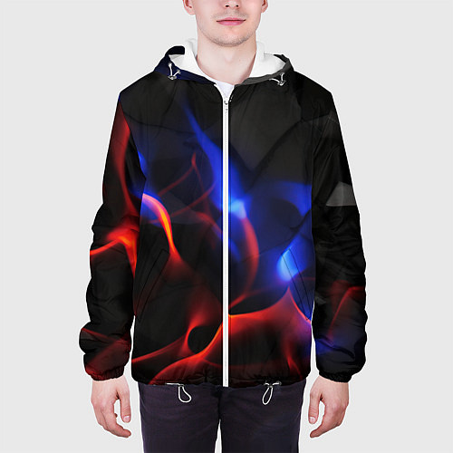Мужская куртка Красное и синие свечение от черных плит / 3D-Белый – фото 3
