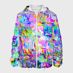 Куртка с капюшоном мужская Яркий неоновый абстрактный Glitch, цвет: 3D-белый