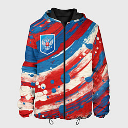 Куртка с капюшоном мужская Герб России и брызги краски, цвет: 3D-черный