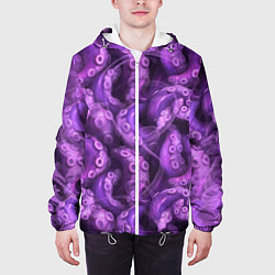 Куртка с капюшоном мужская Фиолетовые щупальца и дым, цвет: 3D-белый — фото 2