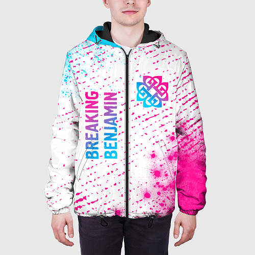 Мужская куртка Breaking Benjamin neon gradient style: надпись, си / 3D-Черный – фото 3