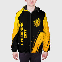 Куртка с капюшоном мужская Cyberpunk 2077 - gold gradient: надпись, символ, цвет: 3D-черный — фото 2