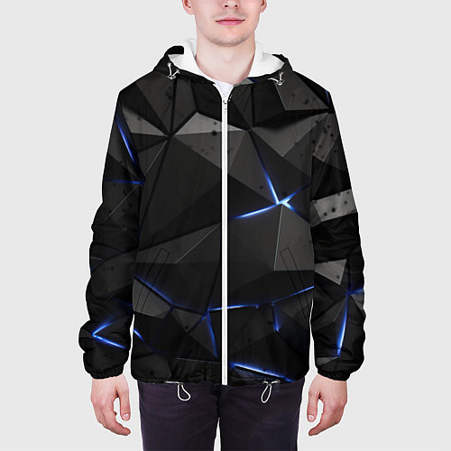 Мужская куртка Черные плиты с синим свечением / 3D-Белый – фото 3