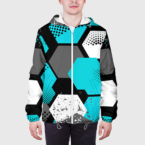 Мужская куртка Шестиугольники абстрактный фон / 3D-Белый – фото 3
