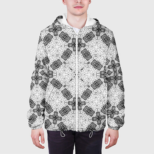 Мужская куртка Черно-белый ажурный кружевной узор Геометрия / 3D-Белый – фото 3