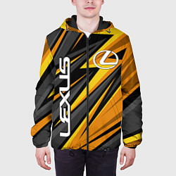 Куртка с капюшоном мужская Лексус - желтая спортивная абстракция, цвет: 3D-черный — фото 2