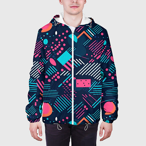 Мужская куртка Абстракция синяя паттерн / 3D-Белый – фото 3