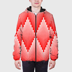 Куртка с капюшоном мужская Красные белые большие ромбы, цвет: 3D-черный — фото 2