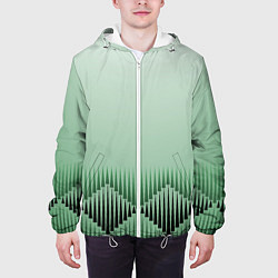 Куртка с капюшоном мужская Зеленый градиент с ромбами, цвет: 3D-белый — фото 2