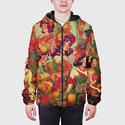 Куртка с капюшоном мужская Винтажные ретро леди и цветы, цвет: 3D-черный — фото 2