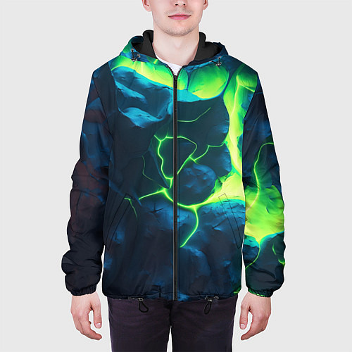 Мужская куртка Неоновый зеленый разлом плит / 3D-Черный – фото 3