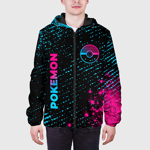 Мужская куртка Pokemon - neon gradient: надпись, символ / 3D-Черный – фото 3