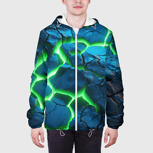 Мужская куртка Разлом зеленых плит / 3D-Белый – фото 3