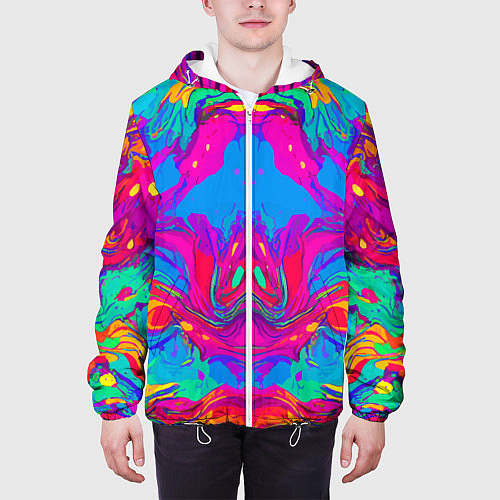 Мужская куртка Красочная зеркальная абстракция - мода - нейросеть / 3D-Белый – фото 3
