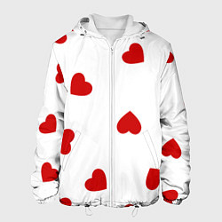 Куртка с капюшоном мужская Красные сердечки на белом, цвет: 3D-белый
