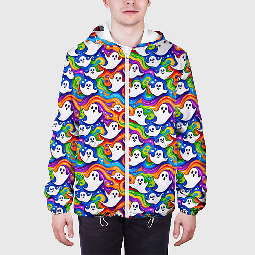 Мужская куртка Веселые привидения на красочном фоне / 3D-Белый – фото 3