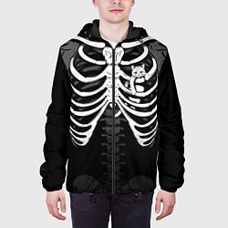 Куртка с капюшоном мужская Скелет: ребра с котиком, цвет: 3D-черный — фото 2