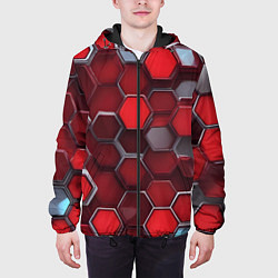 Куртка с капюшоном мужская Cyber hexagon red, цвет: 3D-черный — фото 2