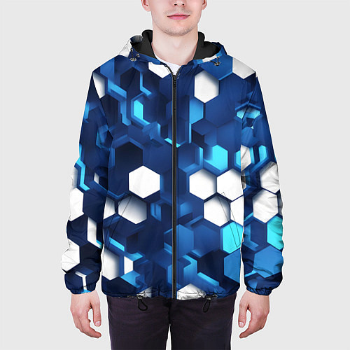 Мужская куртка Cyber hexagon Blue / 3D-Черный – фото 3