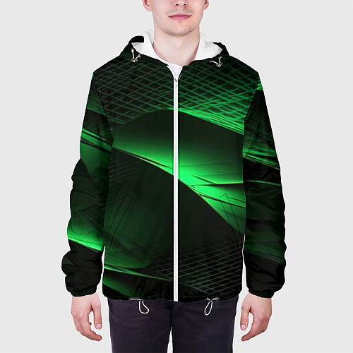 Мужская куртка Зеленая абстракция фон / 3D-Белый – фото 3