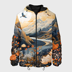 Куртка с капюшоном мужская Солнечное утро в цветущих горах, цвет: 3D-черный