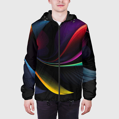 Мужская куртка Ночная абстракция из разноцветных лучей / 3D-Черный – фото 3