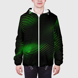 Куртка с капюшоном мужская Зеленые тонкие линии, цвет: 3D-белый — фото 2