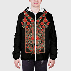 Куртка с капюшоном мужская Растительный цветочный орнамент - красные розы на, цвет: 3D-белый — фото 2