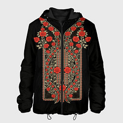 Куртка с капюшоном мужская Растительный цветочный орнамент - красные розы на, цвет: 3D-черный