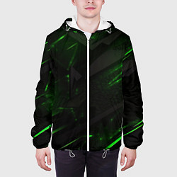 Куртка с капюшоном мужская Dark black green abstract, цвет: 3D-белый — фото 2