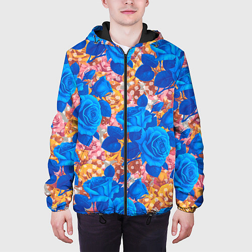 Мужская куртка Цветочный разноцветный узор с розами / 3D-Черный – фото 3