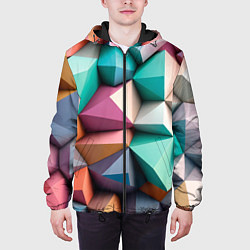 Куртка с капюшоном мужская Полигональные объемные кубы и тетраэдры в пастельн, цвет: 3D-черный — фото 2