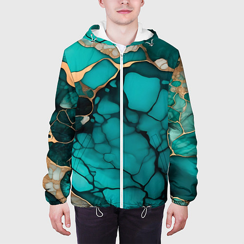Мужская куртка Зеленый мрамор с золотыми прожилками / 3D-Белый – фото 3
