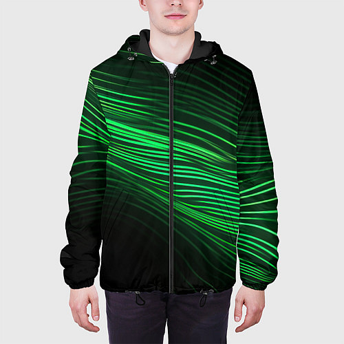 Мужская куртка Green neon lines / 3D-Черный – фото 3