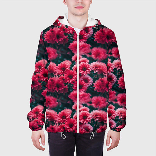 Мужская куртка Красные цветы узор / 3D-Белый – фото 3