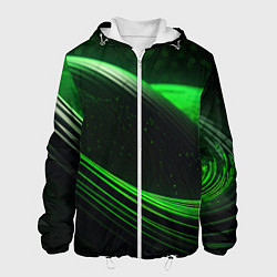 Куртка с капюшоном мужская Зеленые абстрактные волны, цвет: 3D-белый