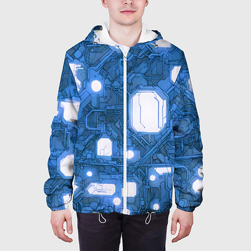 Мужская куртка Синие кибернетические схемы неон / 3D-Белый – фото 3