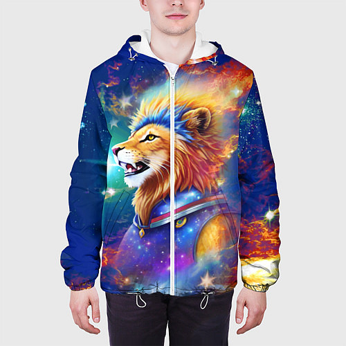 Мужская куртка Космический лев - неоновое свечение / 3D-Белый – фото 3