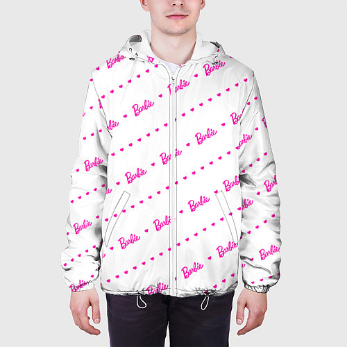 Мужская куртка Барби паттерн - логотип и сердечки / 3D-Белый – фото 3
