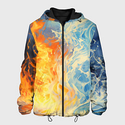 Куртка с капюшоном мужская Вода и пламя абстракция, цвет: 3D-черный