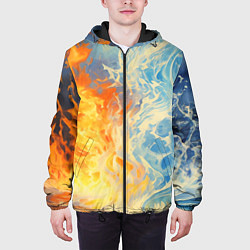 Куртка с капюшоном мужская Вода и пламя абстракция, цвет: 3D-черный — фото 2