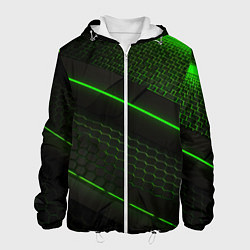 Куртка с капюшоном мужская Зеленая абстракция со светом, цвет: 3D-белый