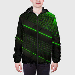Куртка с капюшоном мужская Зеленая абстракция со светом, цвет: 3D-черный — фото 2
