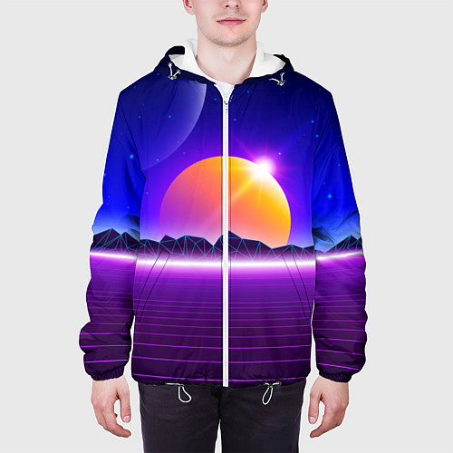 Мужская куртка Mountains - sun - space - vaporwave / 3D-Белый – фото 3