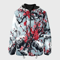 Куртка с капюшоном мужская Лепестки цветущей вишни - сакура, цвет: 3D-черный