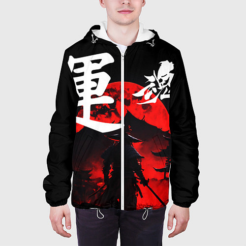 Мужская куртка Японский самурай и красная луна / 3D-Белый – фото 3