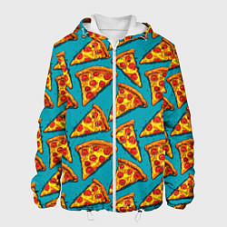 Куртка с капюшоном мужская Кусочки пиццы на синем фоне, цвет: 3D-белый