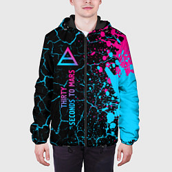 Куртка с капюшоном мужская Thirty Seconds to Mars - neon gradient: по-вертика, цвет: 3D-черный — фото 2