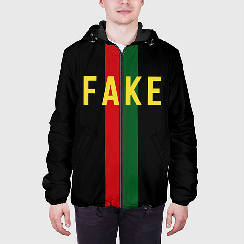 Мужская куртка Fake зелёная и красная полосы / 3D-Черный – фото 3