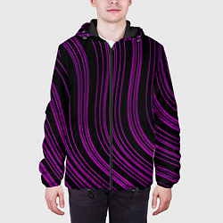 Куртка с капюшоном мужская Абстракция фиолетовые линии, цвет: 3D-черный — фото 2